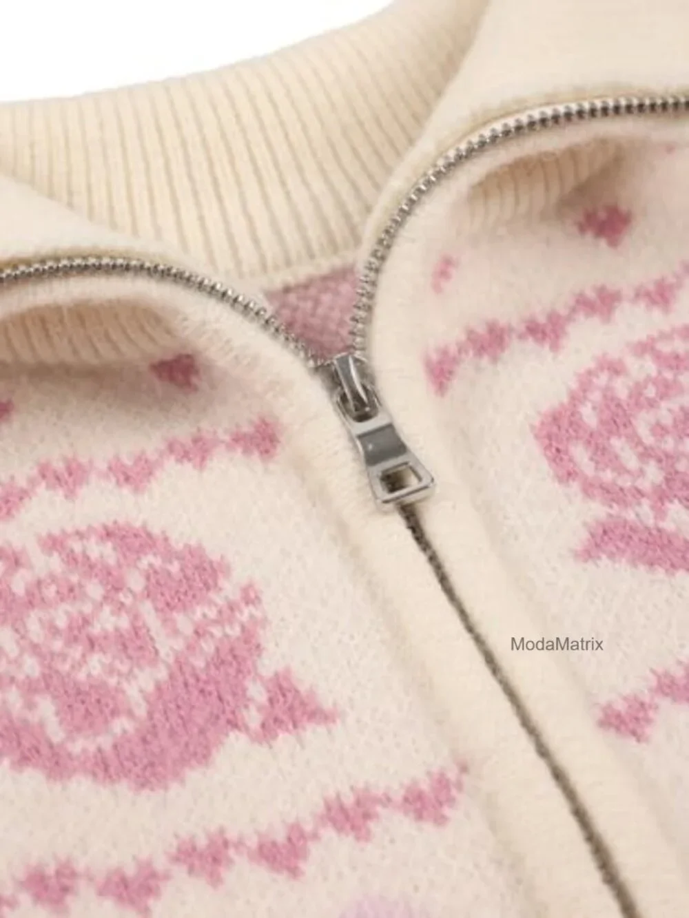 Girls Zip Up Cardigan Sweater Winter Knit Coat Rose Heart Design School Uniform